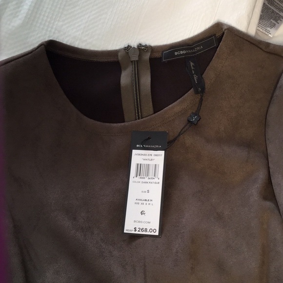 NWT Bcbgmaxazria Whitley Faux Suede Dress in Brown - Picture 4 of 4